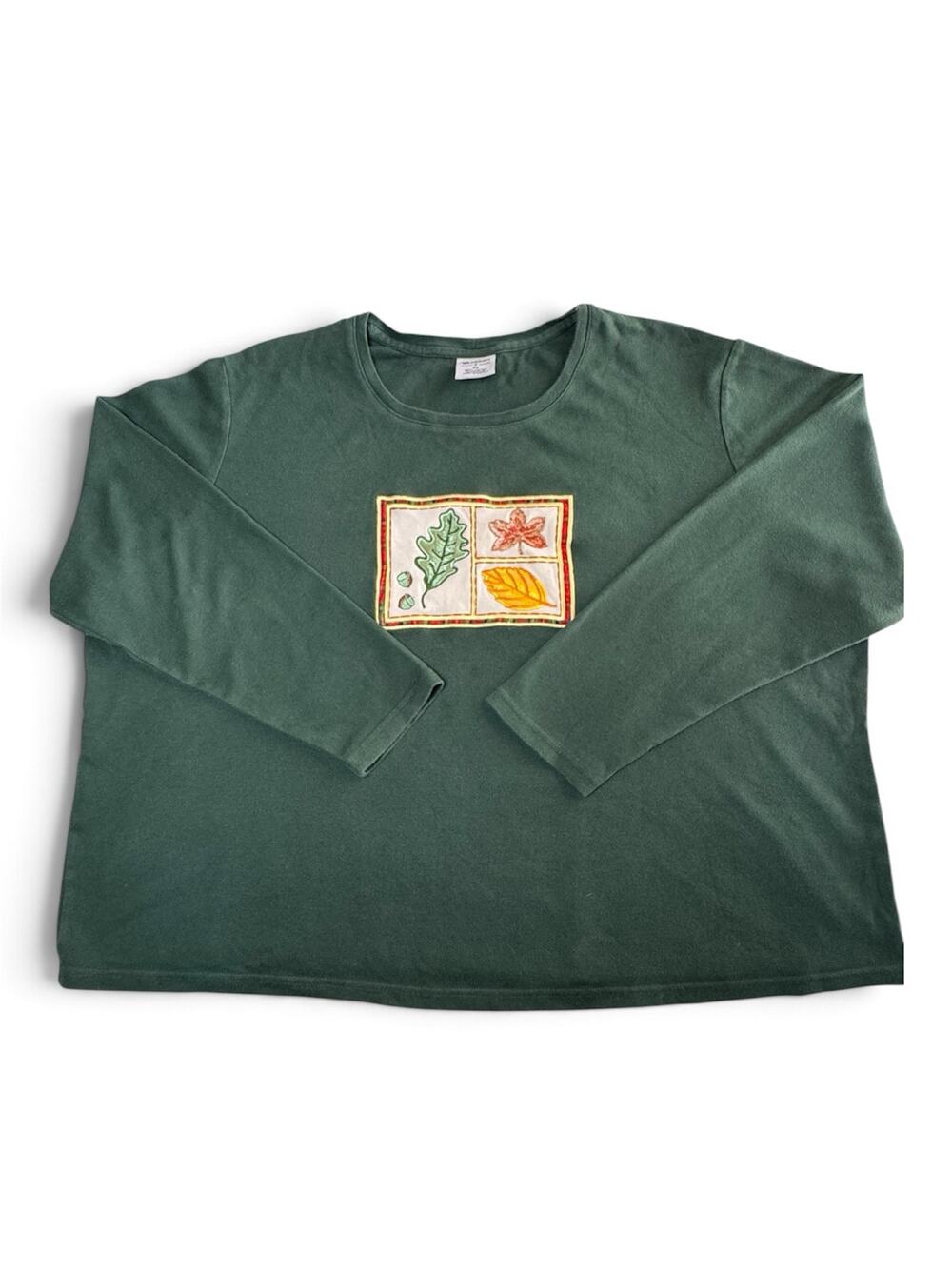 Vintage Westbound II Green Autumn Leaves Embroidered Top Womens 2X Grandmacore